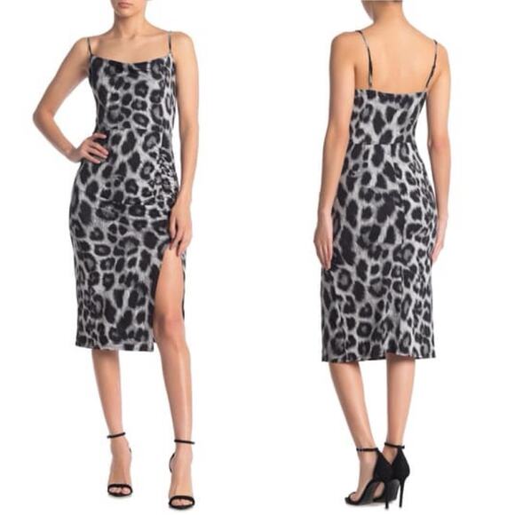 Socialite Leopard Print Draped Neck Sheath Dress size Large - Picture 1 of 9